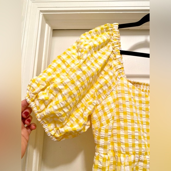 Old Navy Fit & Flare Puff-Sleeve Seersucker Gingham Mini Dress SZ Med NWT yellow - Picture 5 of 12